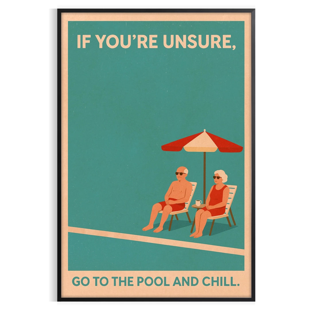 relaxation motivational pool poster vibrant blend brown red hues wall art water today space framed unframed options perfect fit