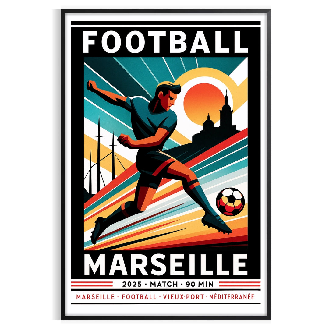 space stunning Marseille football poster vibrant red blue colors team spirit fan eye piece available dimensions passion life