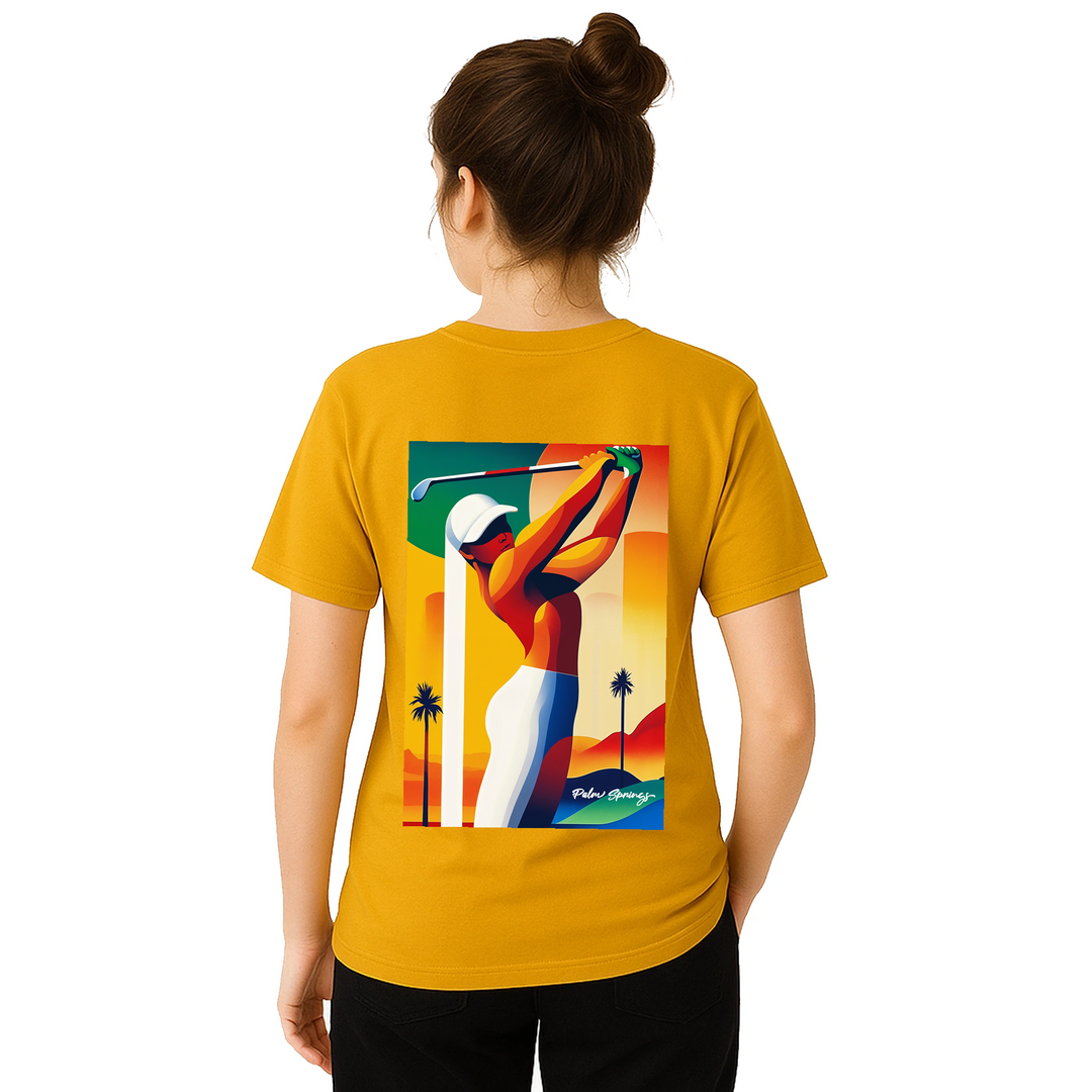 パームスプリングスゴルフTシャツは、明るいデザインが特徴で、ゴルフ場でも普段使いでも活躍する一枚です。サイズはSからXXLまで揃っています。