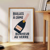 Pôster de Champagne para cozinha com tons elegantes de verde e preto, disponível em formatos 50x70 cm e 30x40 cm, emoldurado