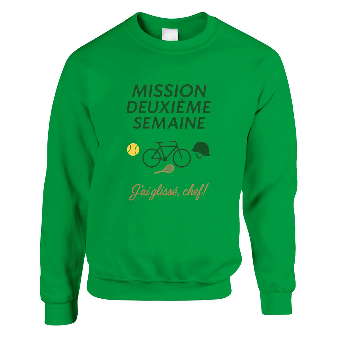 Mission 2ème Semaine Tennis Sweater un sweat - shirt épais 50 % coton polyester une douceur ultime coutures tricot élastique coupe classique confortable idéal quotidien