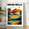 Poster di tennis Indian Wells con colori vivaci arancioni e verdi, ideale per appassionati di sport. Disponibile in diverse d