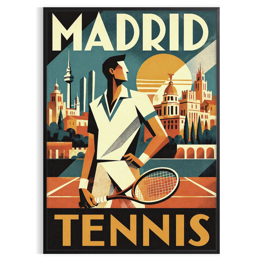 Dynamic tennis player in action against a green and orange background