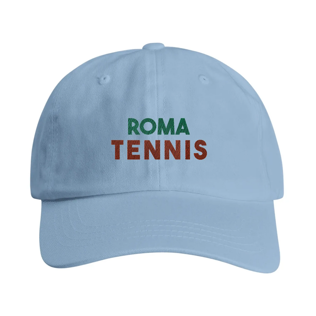 Vintage broderad keps 'Roma Tennis' med låg ostrukturerad krona