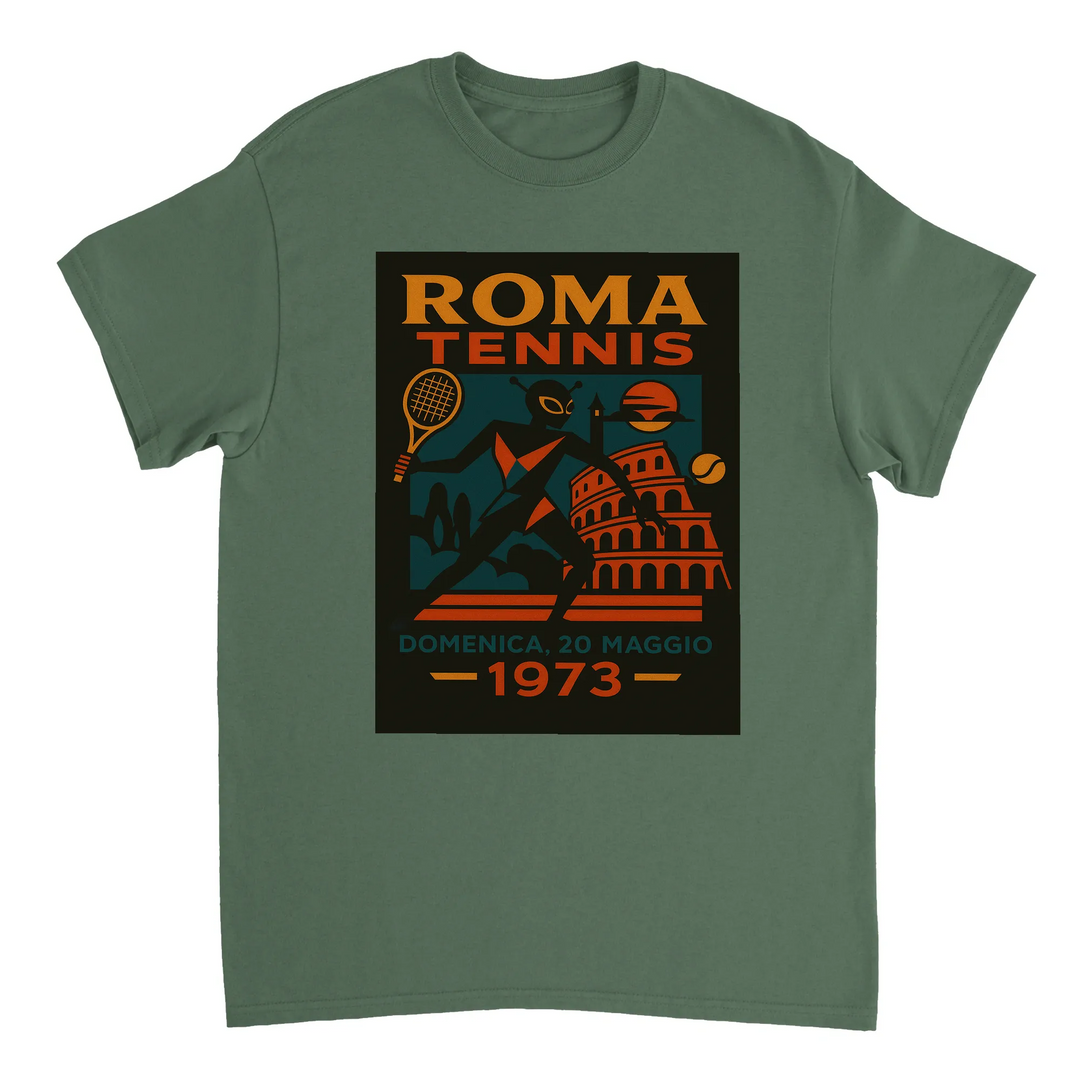 T-shirt Alien Roma Tennis, un capo unico che unisce un tema alieno giocoso alla passione per il tennis, disponibile in divers