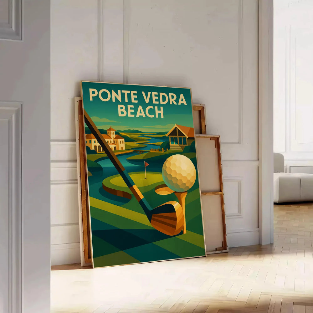 stunning Ponte Vedra Beach Golf Poster Art vibrant yellow green hues spirit vintage wall piece best gift golfers dads men yours today space timeless decor unframed formats