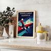 Stilvolles Fußballposter Monte-Carlo Monaco in Rot und Grau, erhältlich in 50x70 oder 30x40 cm. Perfekt für Fußballfans