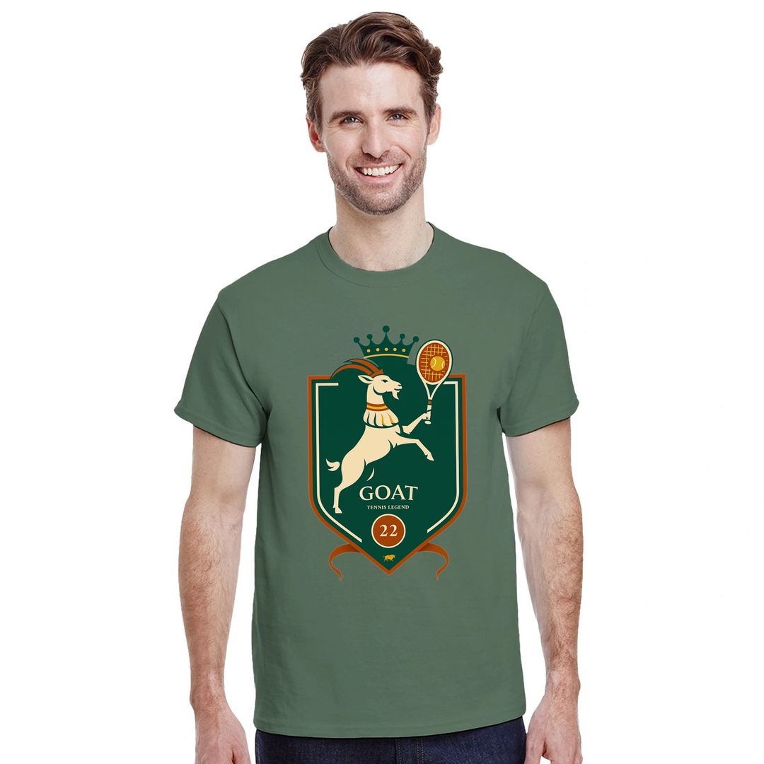 ラファエル・ナダルを称えるテニスGOATのTシャツ。プレミアムコットン製で、快適さを追求した必携アイテム。