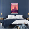 Affiche artistique Barcelone Espagne nuances rouge violet cadeau parfait amoureux voyages design encadrement