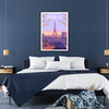 Parisian adventure vibrant travel poster stunning purple blue hues wall art essence City Lights unique gift exquisite print space unframed options