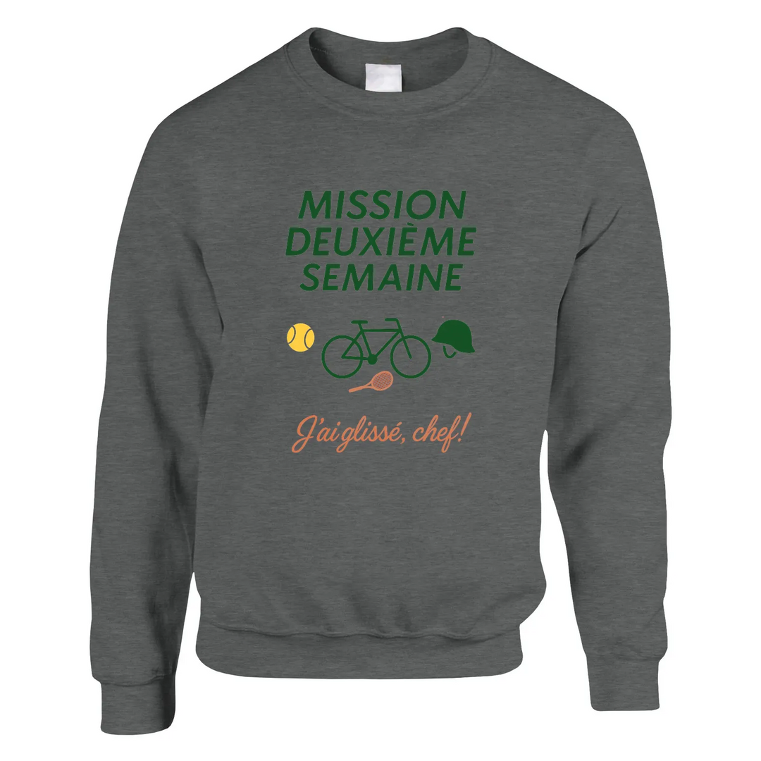 Mission 2ème Semaine Tennis Sweater un sweat - shirt épais 50 % coton polyester une douceur ultime coutures tricot élastique coupe classique confortable idéal quotidien