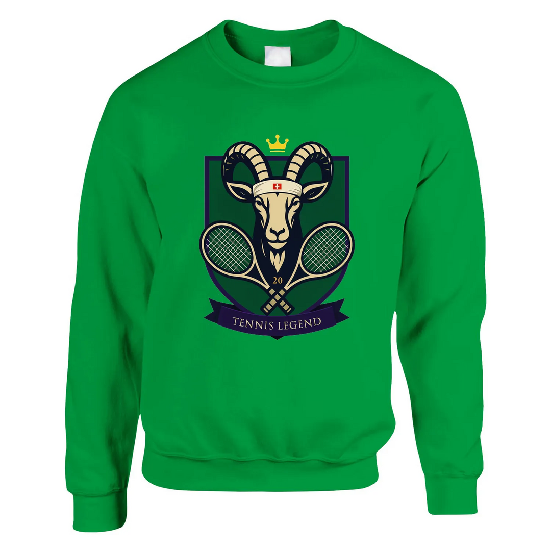 Maglione Tennis GOAT Roger, realizzato in morbido cotone e poliestere, offre comfort e stile con un taglio classico e dettagl