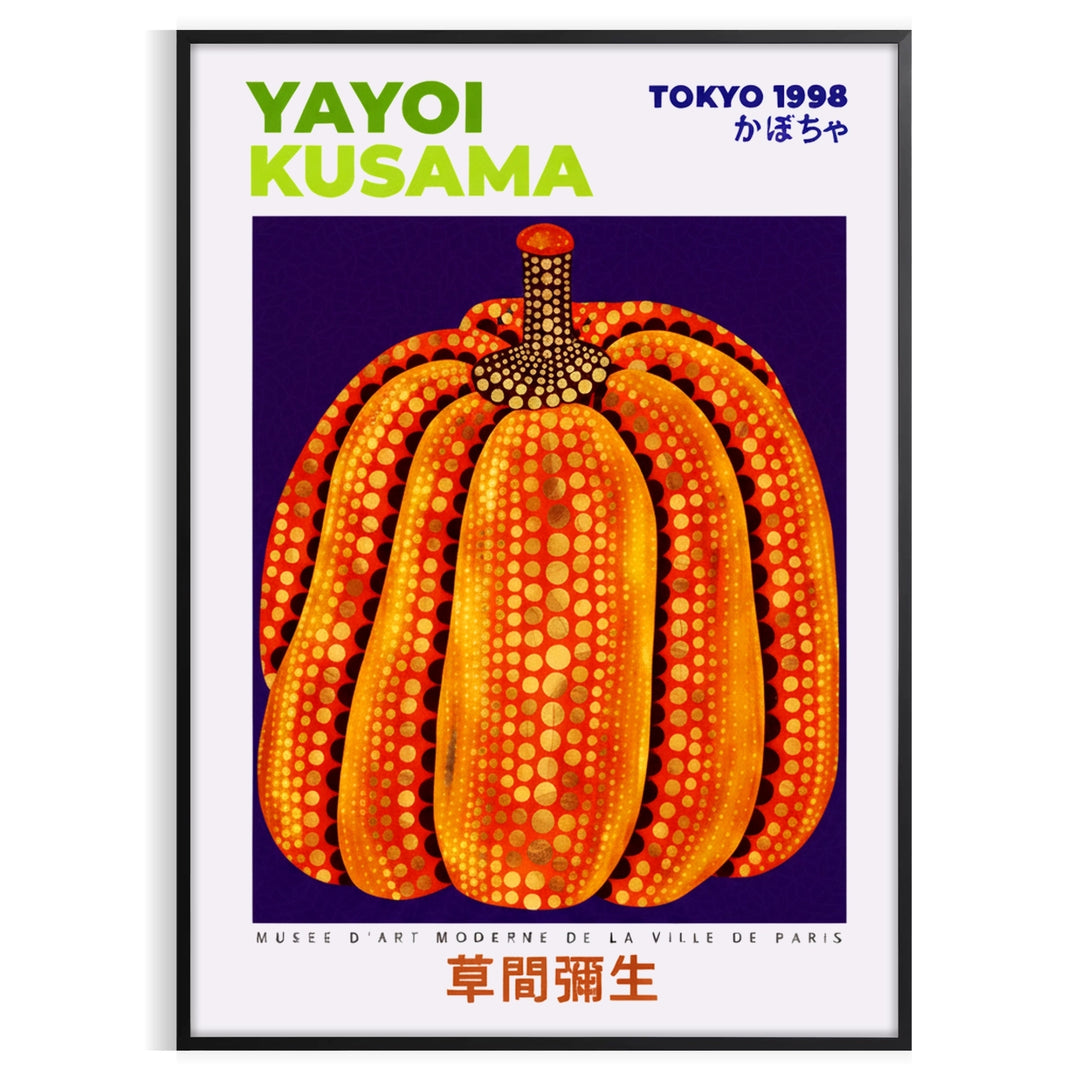 touch vibrant artistry space Pumpkin Yayoi Kusama Japanese poster red black hues dimensions stunning piece perfect art lover decor available