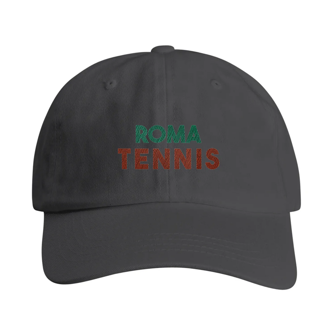 Vintage broderad keps 'Roma Tennis' med låg ostrukturerad krona