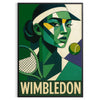 ウィンブルドンにインスパイアされたキュビストテニスポスター。グレーとグリーンの美しいデザインで、テニス愛好者にぴったりのアート作品。フレーム付きまたはフレームなしでお選びいただけます。