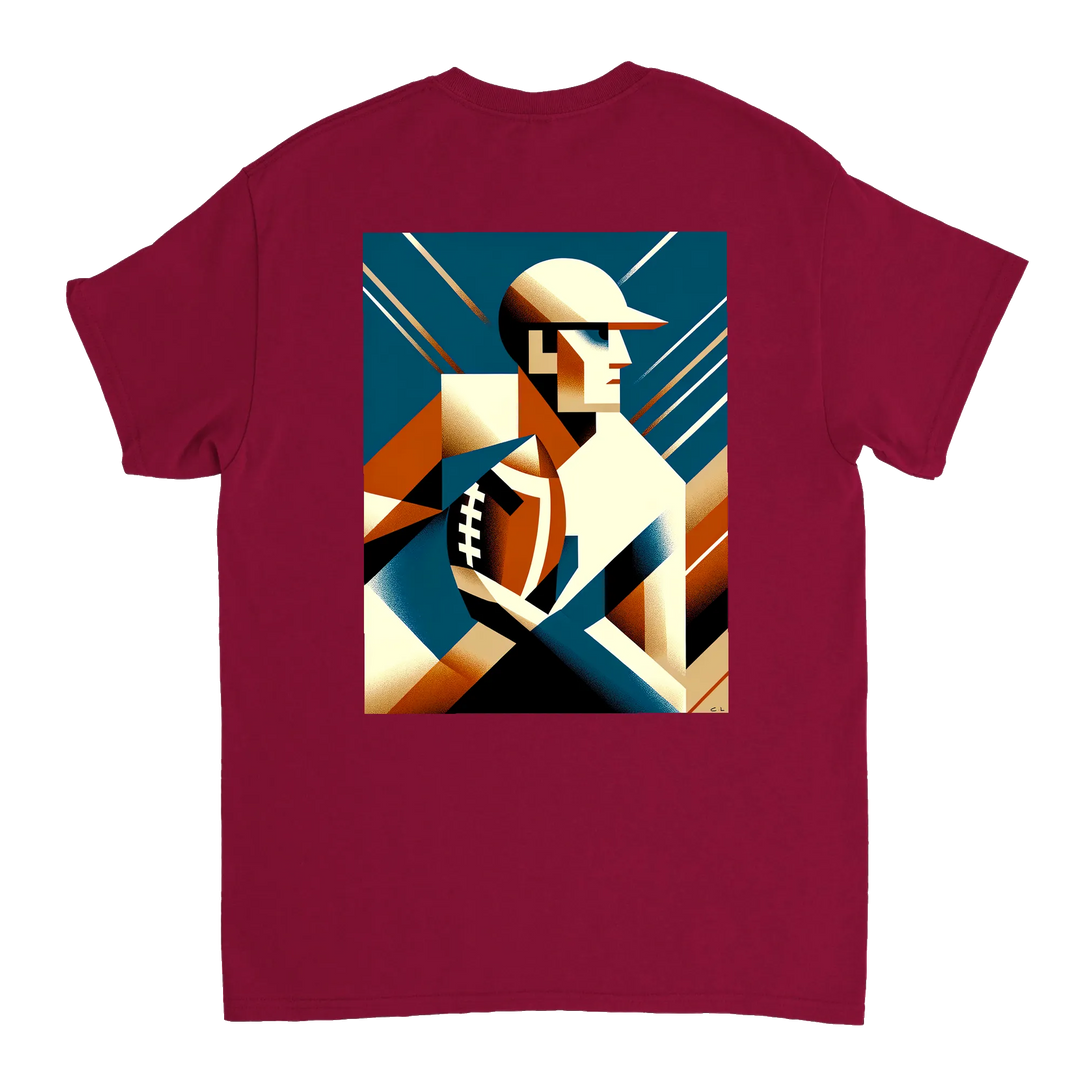 Amerikāņu futbola t-krekls ar drosmīgu dizainu, ideāli piemērots spēlētājiem un faniem. Izgatavots no augstas kvalitātes kokv