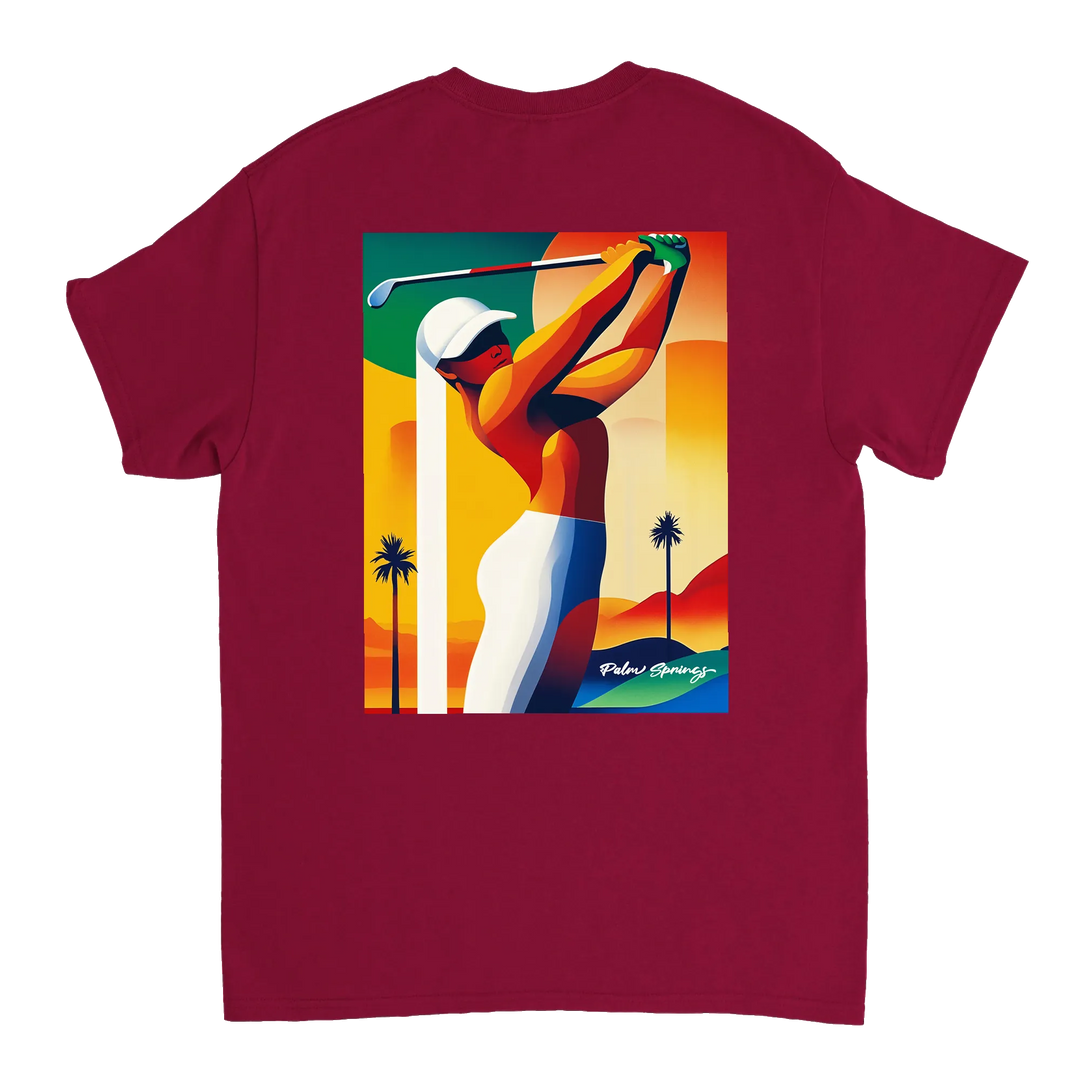 パームスプリングスゴルフTシャツは、明るいデザインが特徴で、ゴルフ場でも普段使いでも活躍する一枚です。サイズはSからXXLまで揃っています。