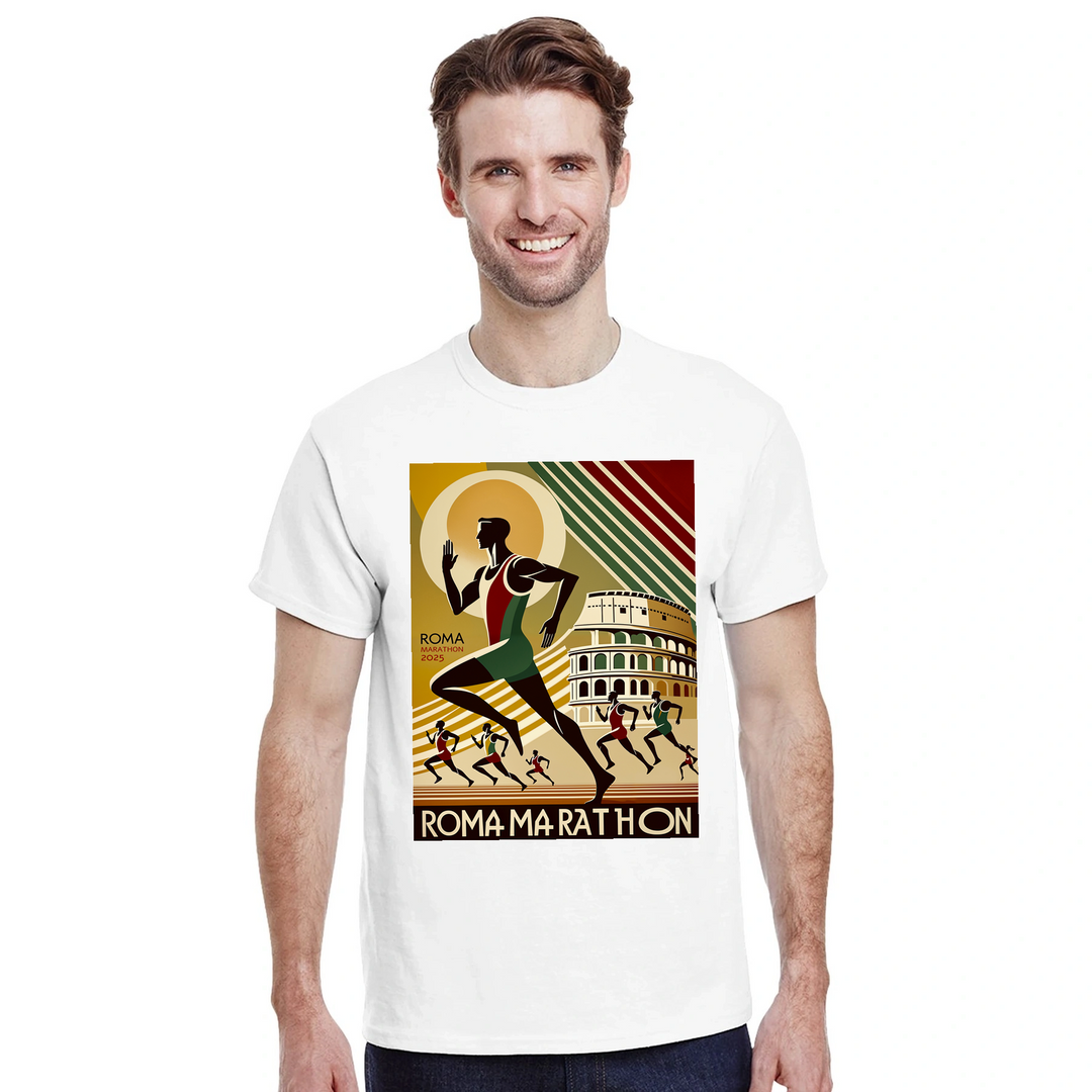 ローママラソン5 Tシャツ。アイコニックなデザインで、快適な高品質素材を使用。ランニング愛好者に最適な一枚。