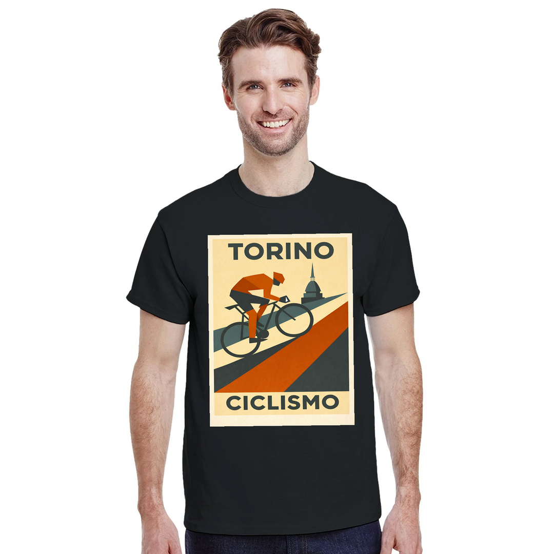 Image Black de Turin Italy Cyclisme Tshirt [color:black] [view:front]