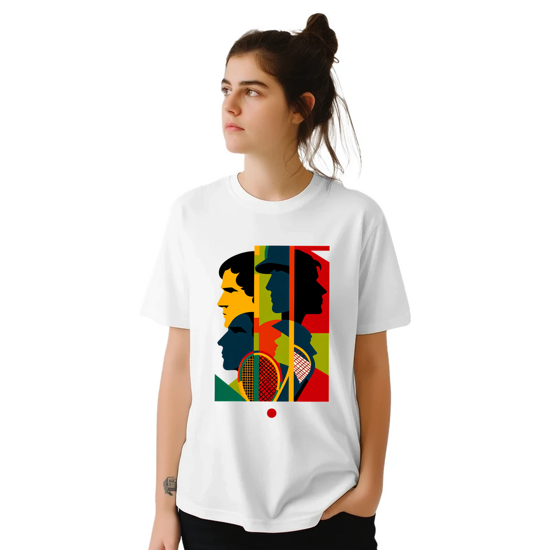 テニス大会に最適なスタイリッシュなテニステーマのTシャツ。プレイヤーやファンにぴったりの快適さとゲームへの情熱を融合。サイズ: S, M, L, XL, XXLでご用意。