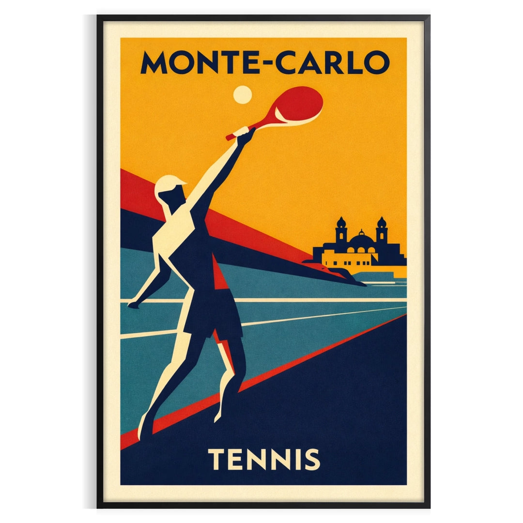 stunning Monte Carlo Monaco tennis poster vibrant orange blue tones excitement sport splash elegance space available cm Elevate decor eye piece formats A4 A0