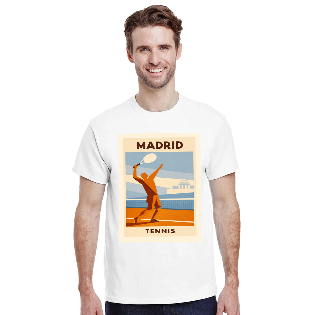 T-shirt τένις Μαδρίτης, με ζωντανό σχέδιο που αποτυπώνει την κουλτούρα του τένις στη Μαδρίτη. Ιδανικό για αθλητές και λάτρεις