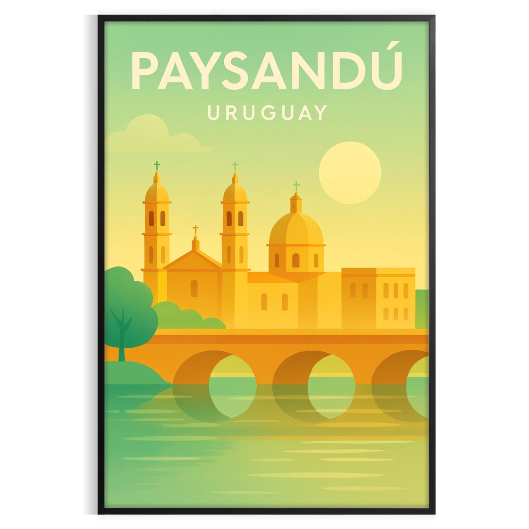 Orange and gray Paysandú Art Déco travel poster with vintage design