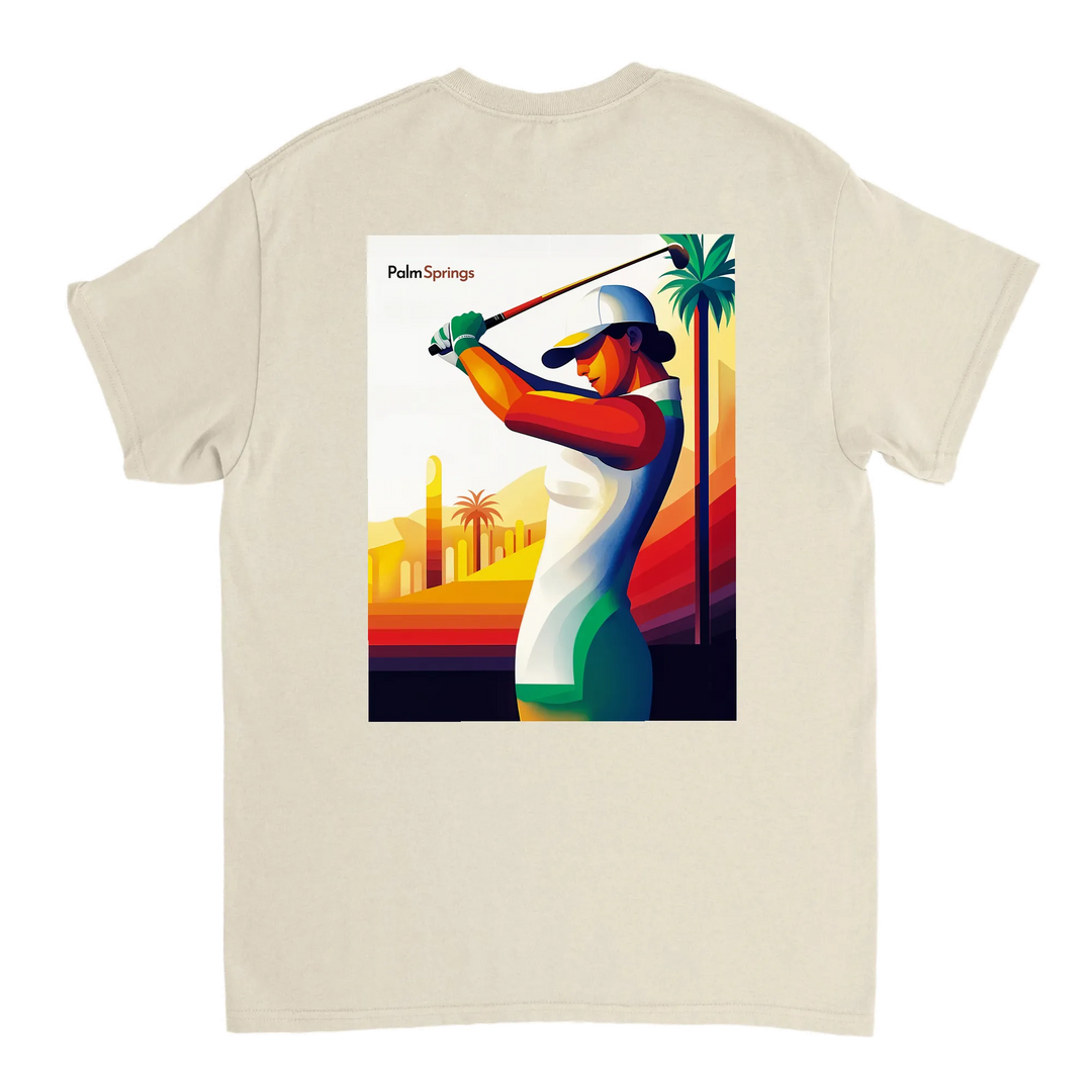 ゴルフパームスプリングスTシャツは、快適さとスタイルを兼ね備えたデザインです。パームスプリングスの陽気な雰囲気を楽しむゴルフ愛好者に最適です。