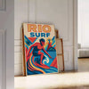 Rio Surf Vintage plakāts ar brūniem un ziliem toņiem, ideāls papildinājums sērfošanas entuziastu interjeram, izmēri 50x70 vai
