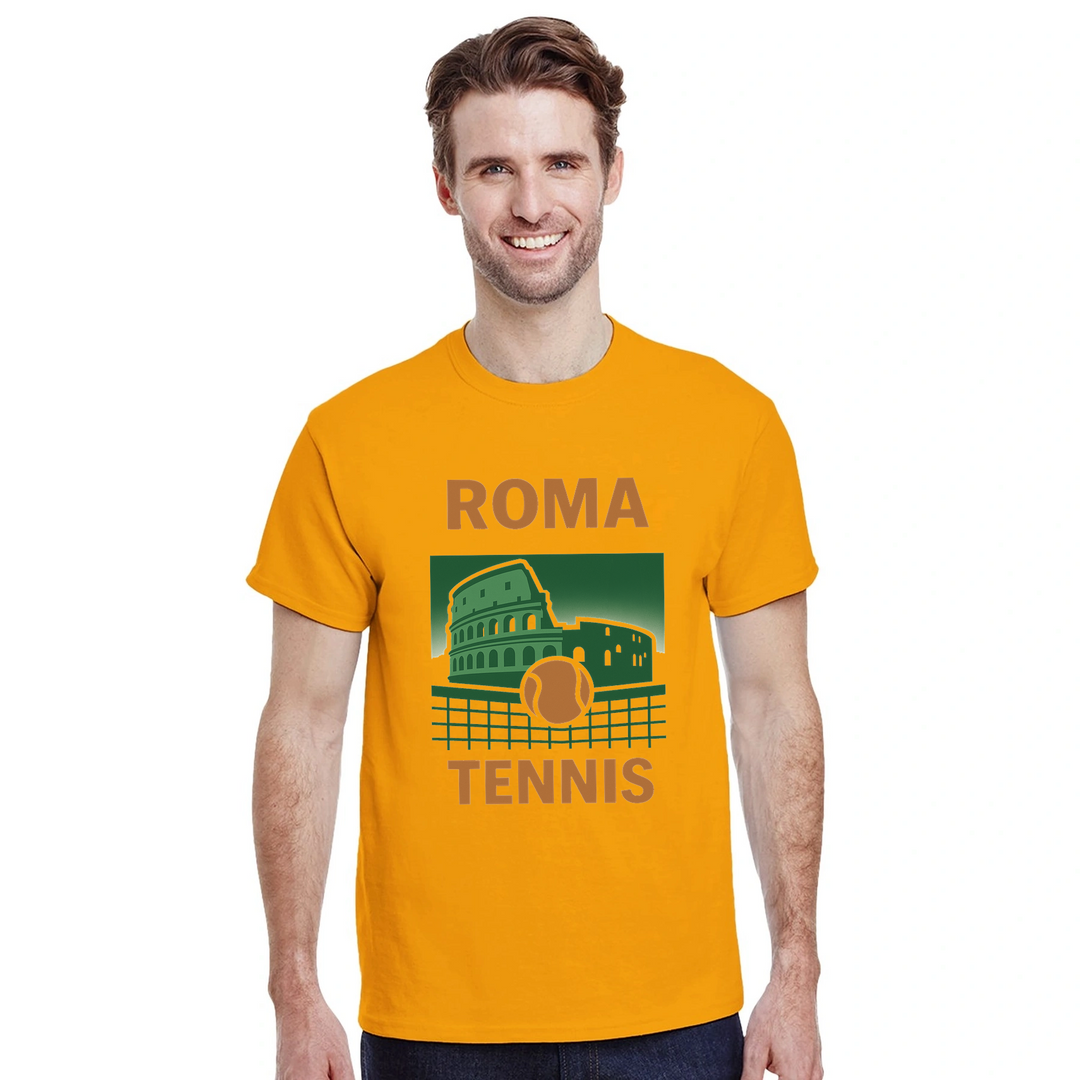 テニス愛好家に最適なローマテニスTシャツ。鮮やかなデザインでゲームの精神を称え、高品質な素材で快適さと耐久性を提供します。