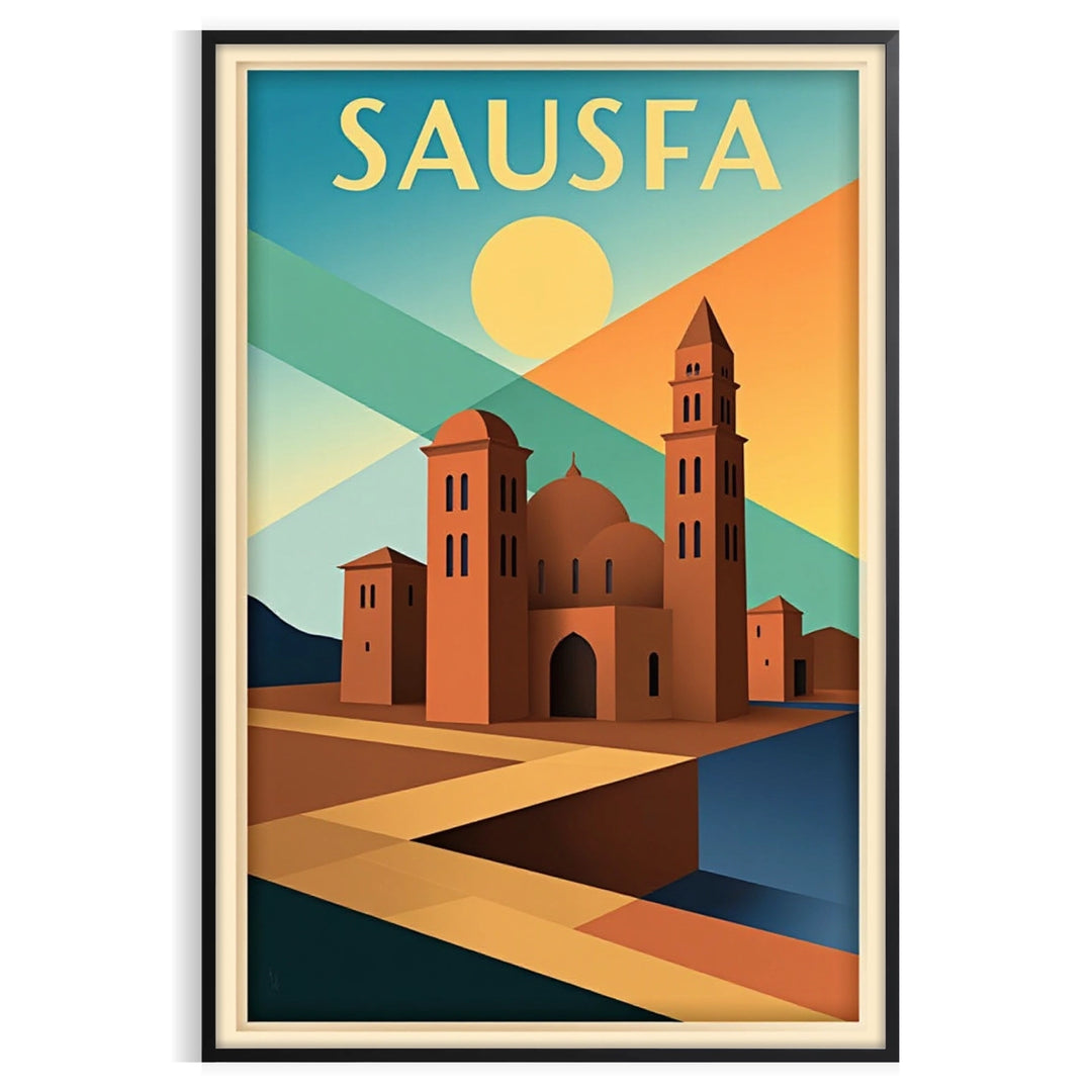 charm Sousse Tunisia stunning vintage travel art deco poster vibrant blue orange hues perfect touch nostalgia space today multiple sizes A4 cm A0 decor