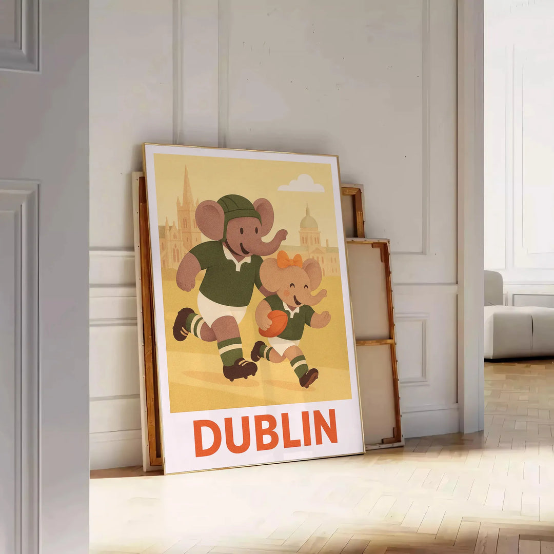 magnifique vintage un éléphant rugby Dublin style Art Déco unique affiche 50x70 30x40 une touche originale décoration poster charme cadre