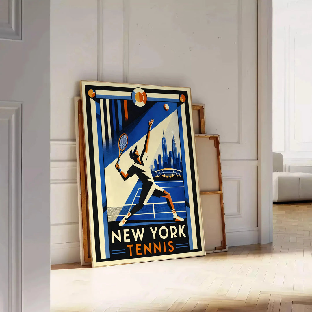 space stunning New York tennis poster dynamic design bold black vibrant orange sports enthusiast eye piece dimensions today unframed options available style