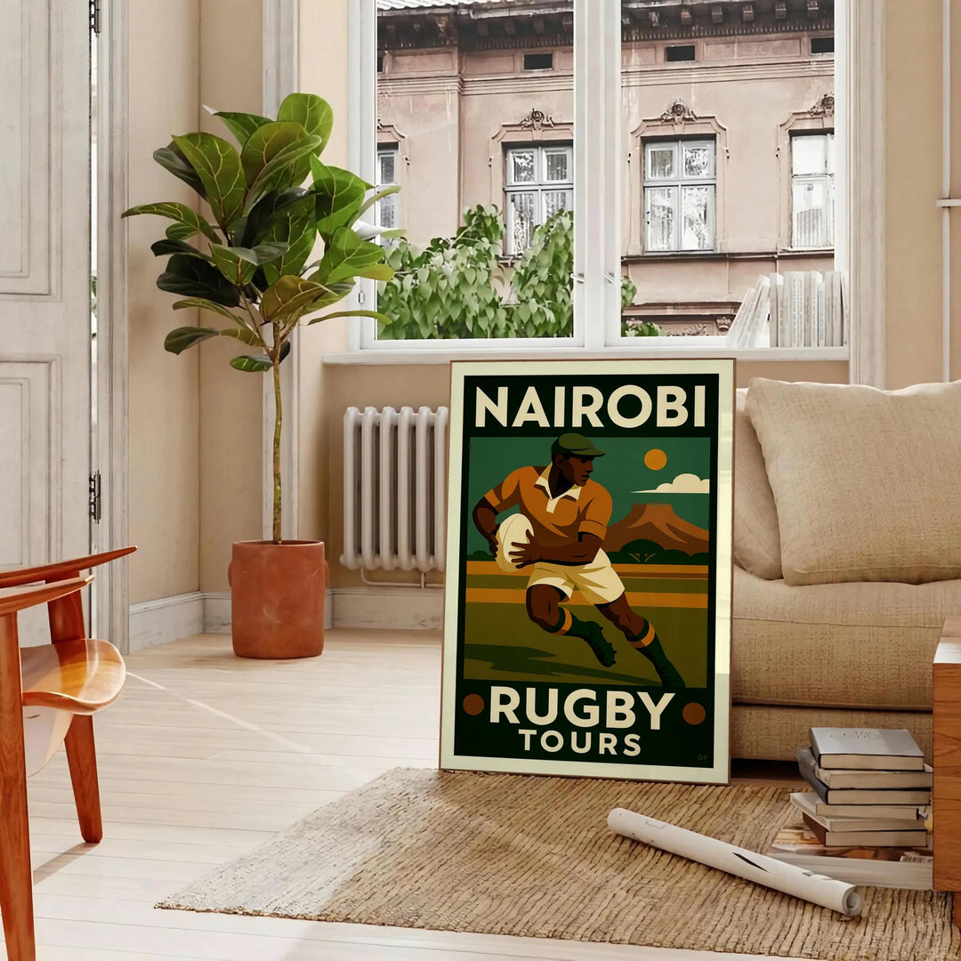 magnifique vintage matchs emblématiques Nairobi poster art déco captivant une touche unique décoration affiche rugby dimensions idéales 50x70 cm disponibles A4 A0