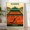 Affiche captivante tennis Madrid couleurs vibrantes orange vert passionnés pièce unique intérieur dimensions 50x70 cm A4 A0