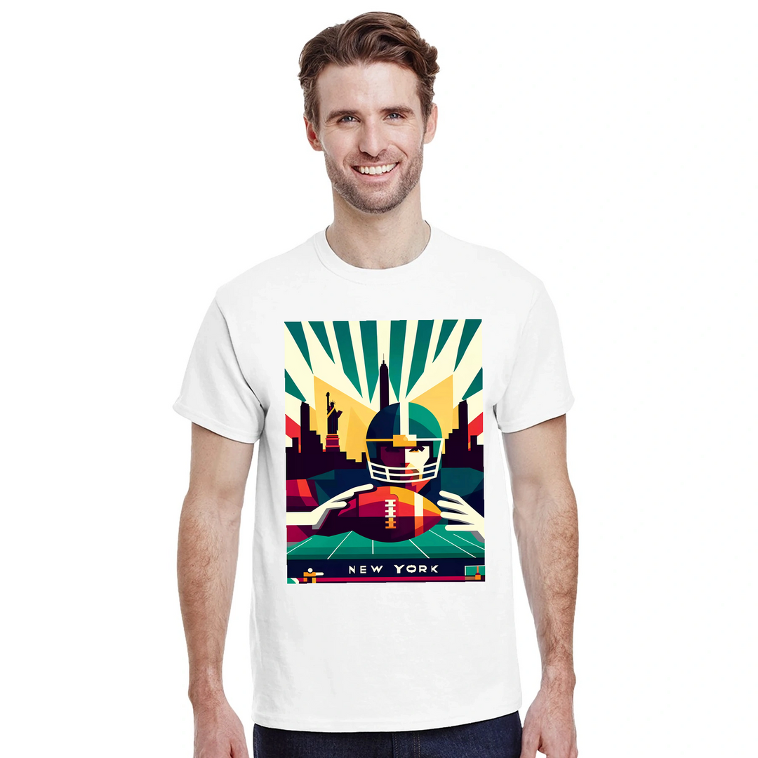 Stylowy t-shirt z motywem nowojorskiego futbolu, idealny na mecze i codzienne wyjścia. Wysokiej jakości bawełna zapewnia komf