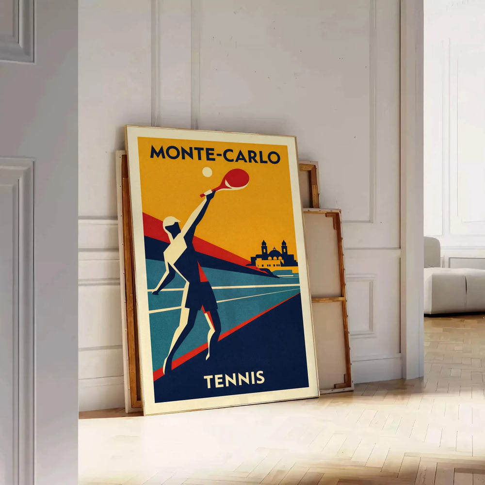 stunning Monte Carlo Monaco tennis poster vibrant orange blue tones excitement sport splash elegance space available cm Elevate decor eye piece formats A4 A0