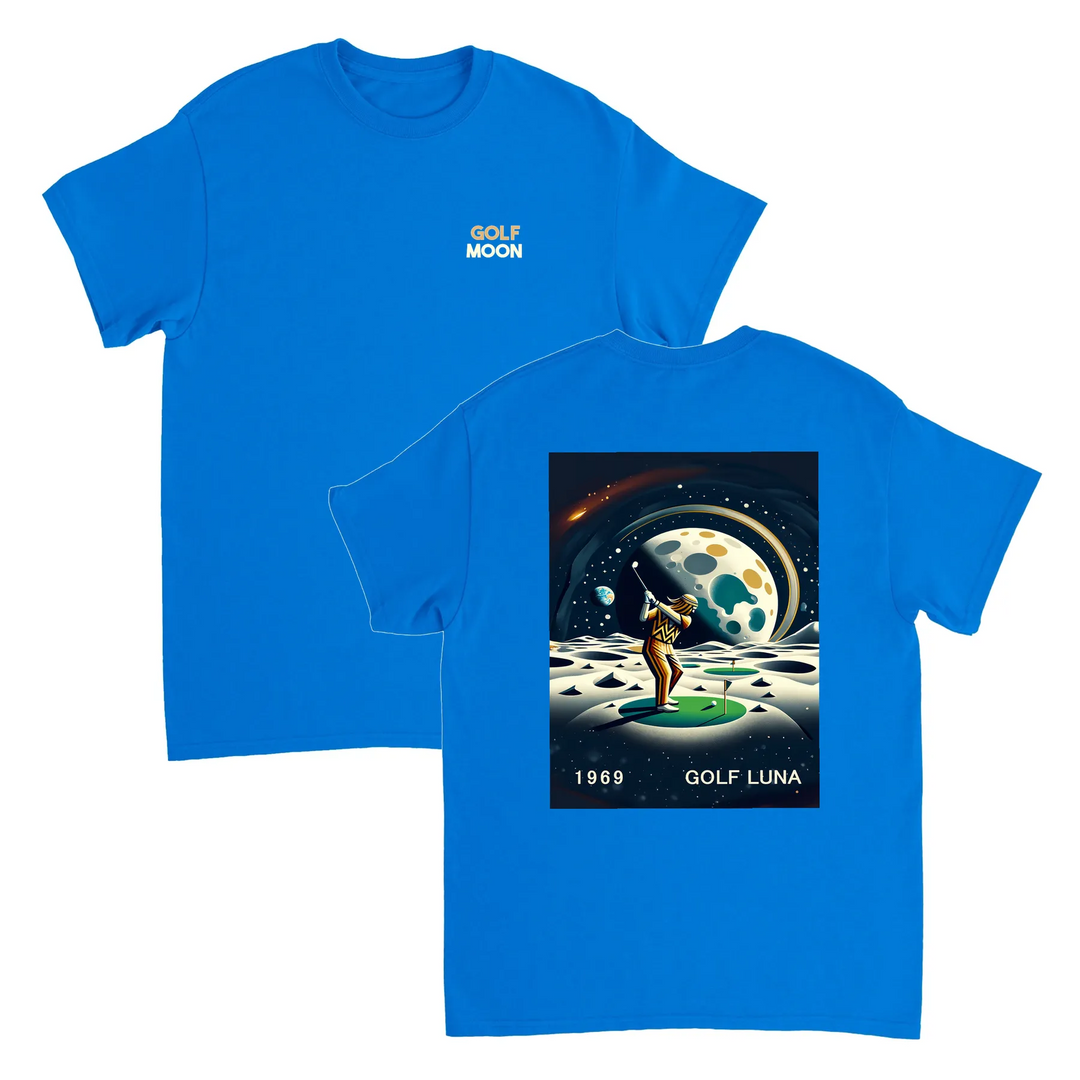 Koszulka Golf Moon z unikalnym wzorem, idealna na pole golfowe i codzienne wyjścia. Wygodna i trwała, dostępna w rozmiarach S