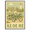 charming kid elephant rhinoceros cycling vibrant landscapes Île de Ré delightful poster soft gray green hues piece space joy walls available