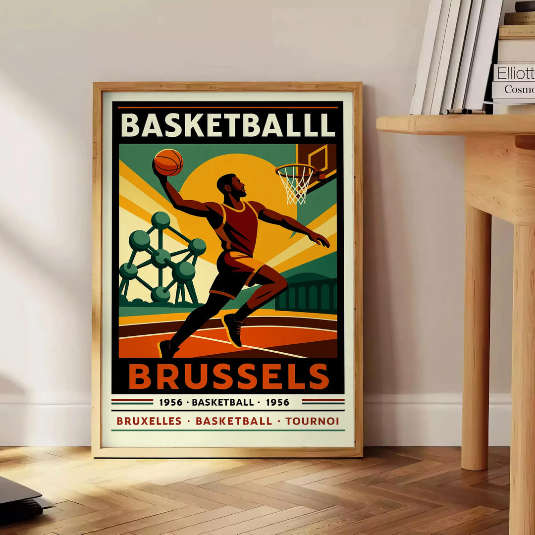 Vintage Basketball Poster im Art Deco Stil mit dem ikonischen Brussels 13, erhältlich in 50x70 oder 30x40. Perfekt für Basket