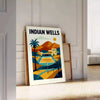 Poster di tennis Indian Wells con colori vivaci arancioni e verdi, ideale per appassionati di sport. Disponibile in diverse d
