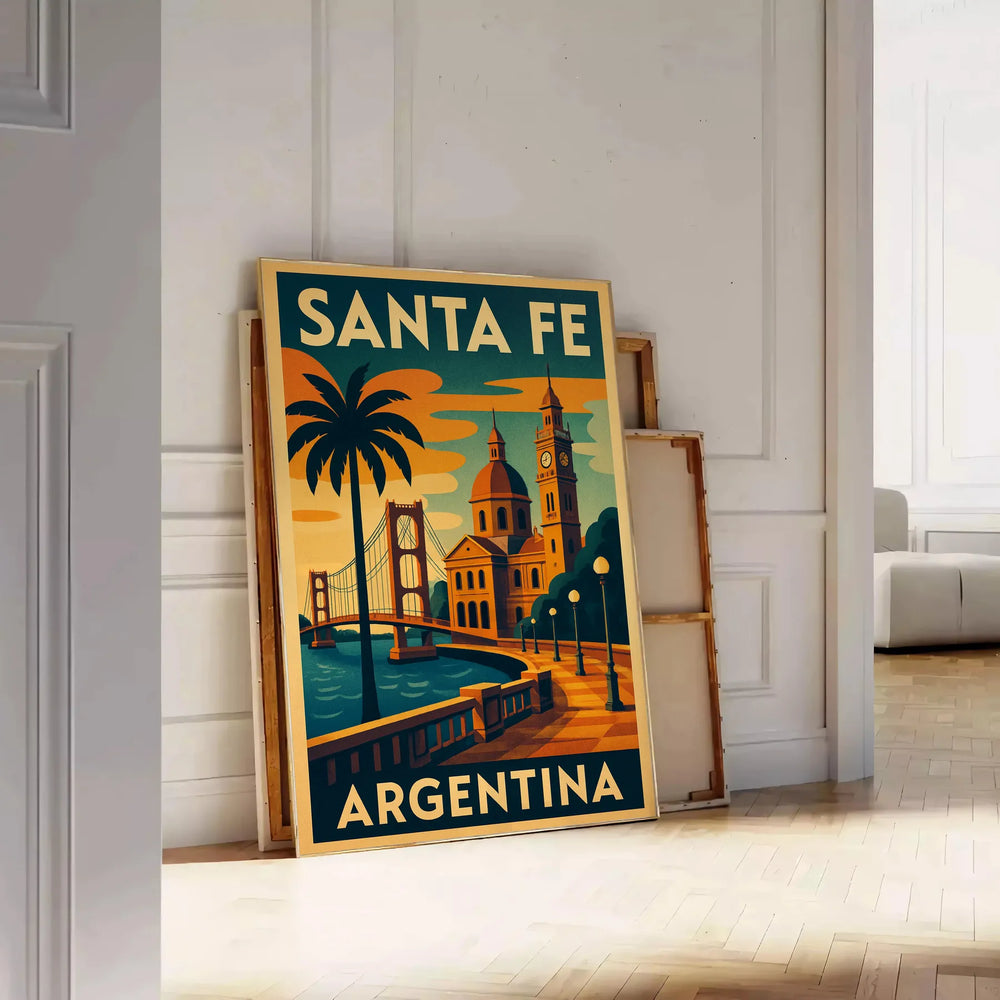 Santa Fe Argentina Art Déco travel poster with yellow and green palette