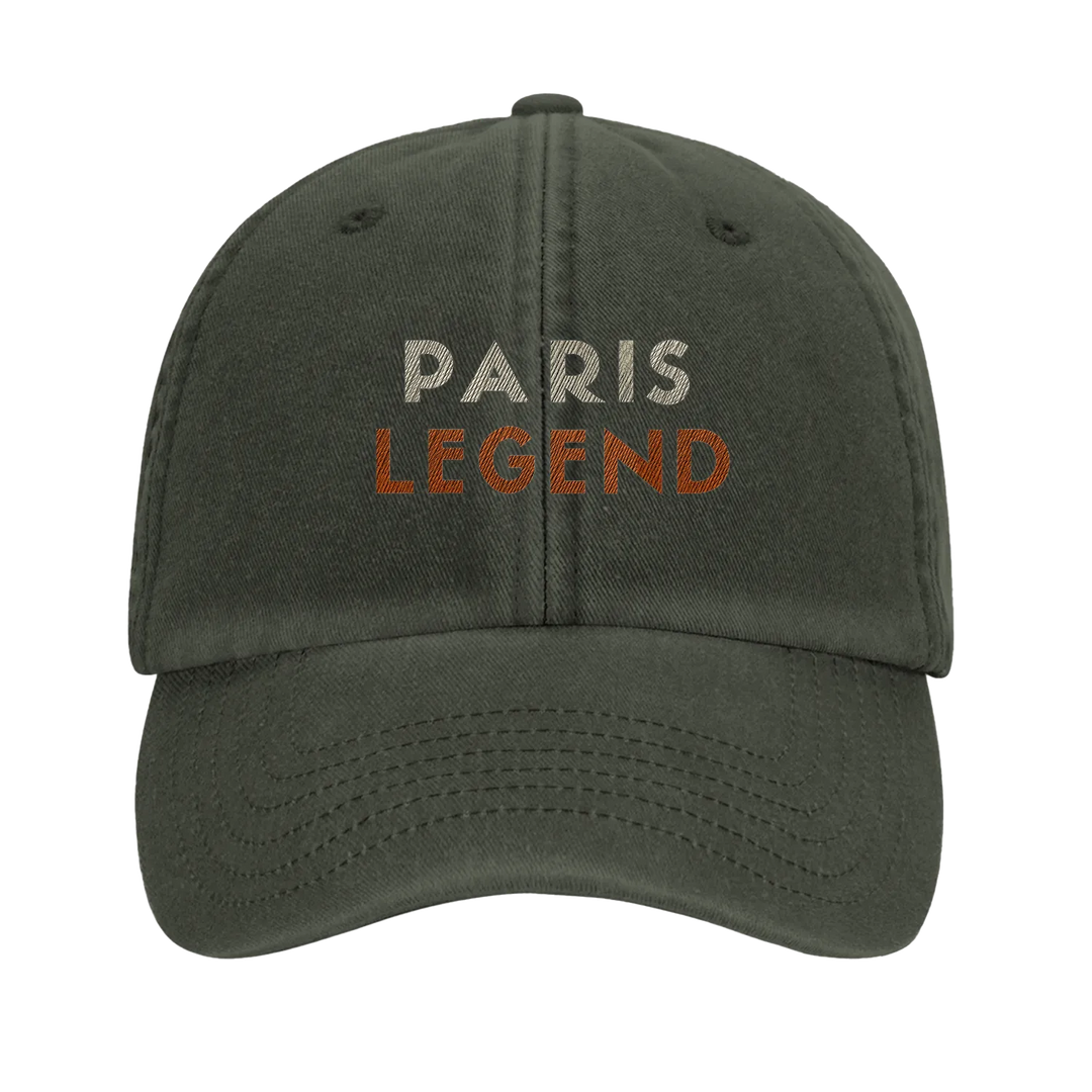 Vintage stila tenisa cepure "Paris Legend" ar izšuvumu, izgatavota no 100% kokvilnas, ar zemu profilu un priekšējo vizieri