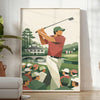 Affiche de style vintage représentant une scène de golf à Augusta, États-Unis, avec des tons bruns et verts riches