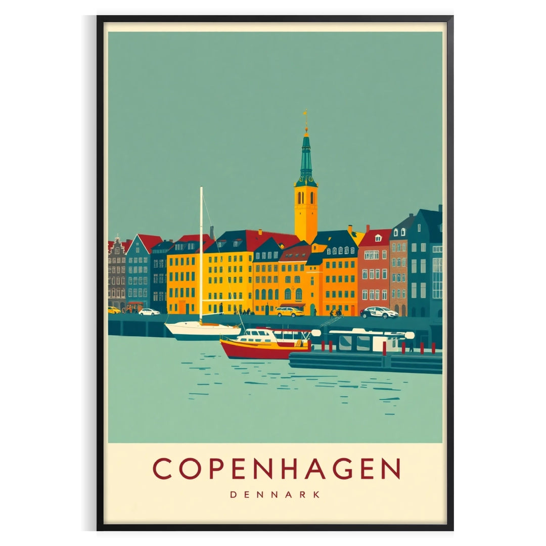 Green and gray Copenhagen Art Déco vintage poster, travel-style graphic print