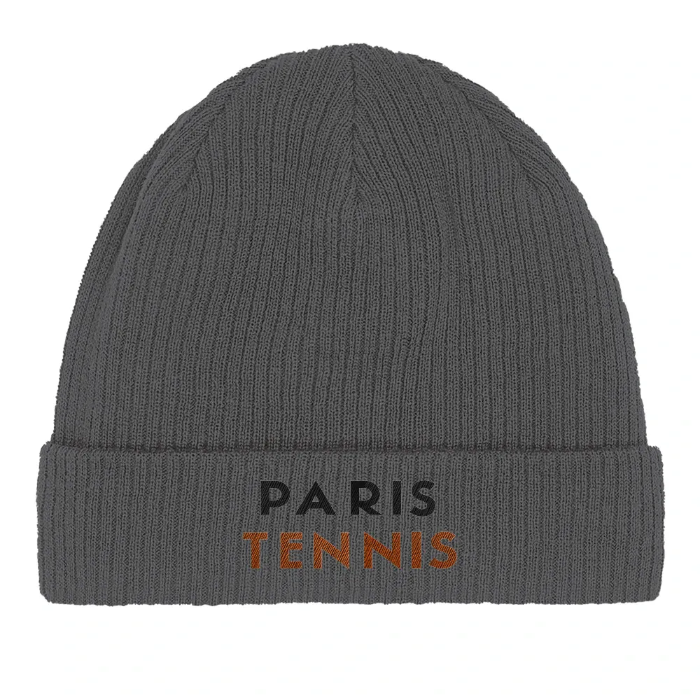 eco friendly style Paris Tennis 2 Embroidered Beanie 100 % organic cotton soft lightweight breathable day comfort indoor outdoor wear sustainability chic fashion