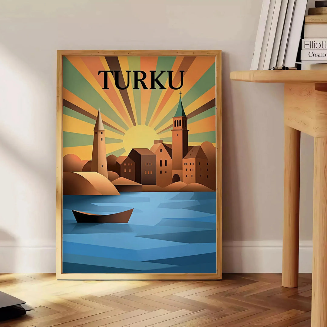 Poster Art Déco di Turku in grigio e blu, stile vintage