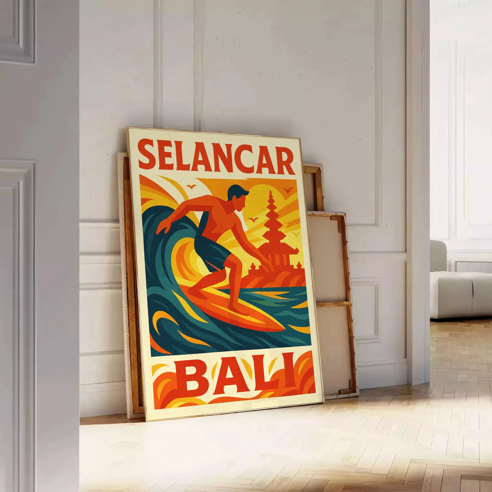 spirit Bali vibrant surf culture stunning Selancar 4 poster bold orange red hues enthusiast eye piece measures waves walls available