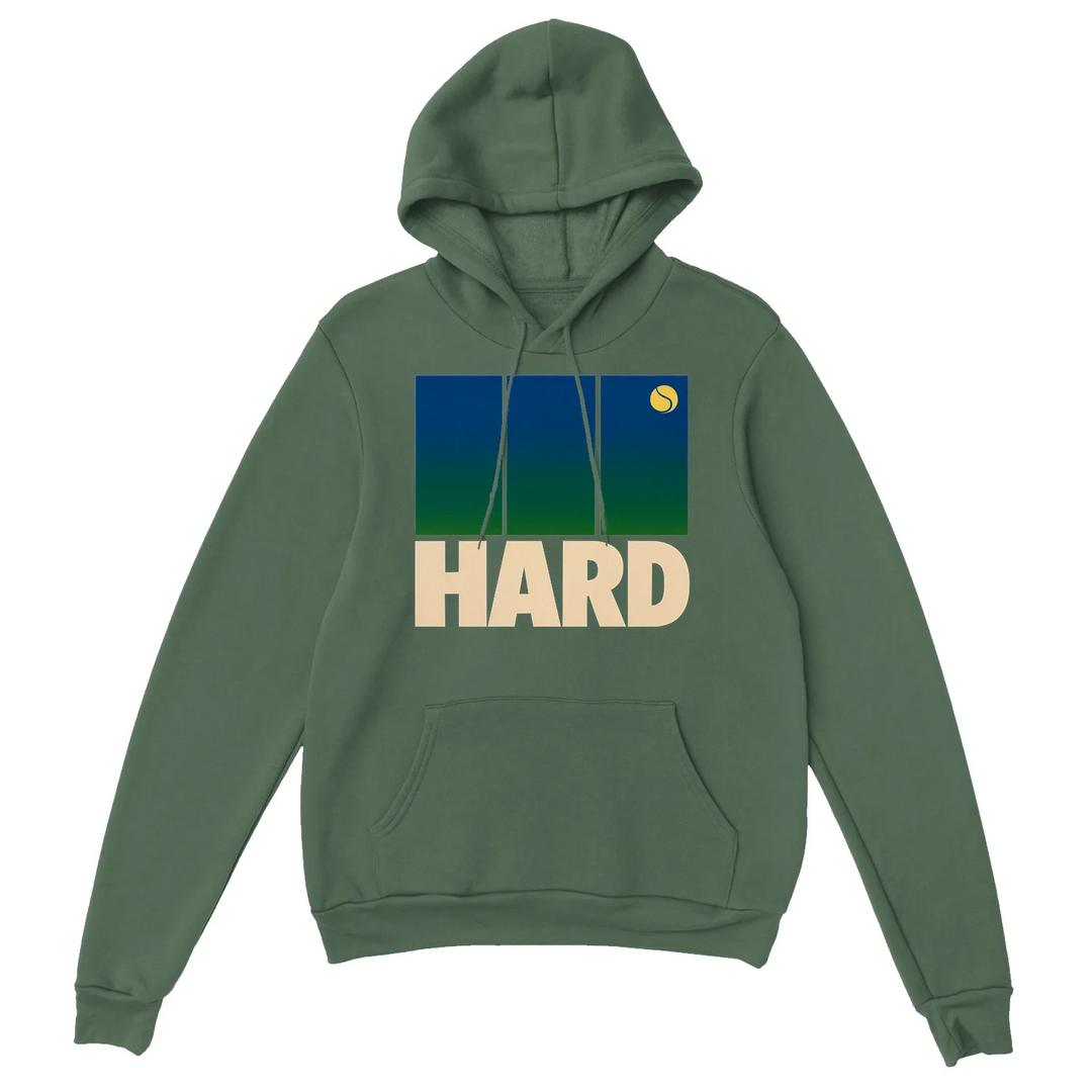 Hoodie Hard Tennis 32, um pullover confortável de mistura de algodão e poliéster, com capuz forrado, cordão combinado e bolso
