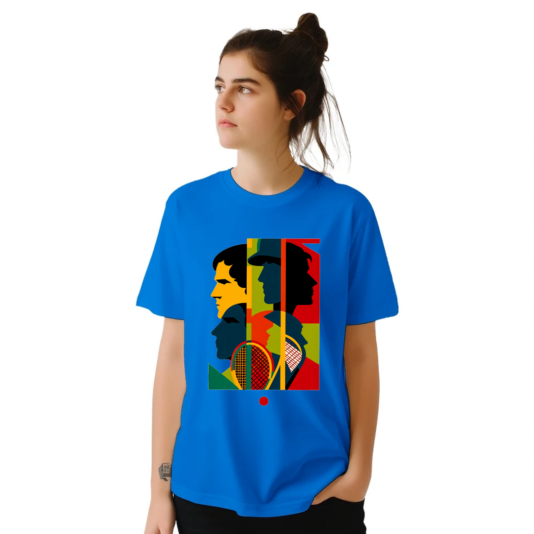 テニス大会に最適なスタイリッシュなテニステーマのTシャツ。プレイヤーやファンにぴったりの快適さとゲームへの情熱を融合。サイズ: S, M, L, XL, XXLでご用意。